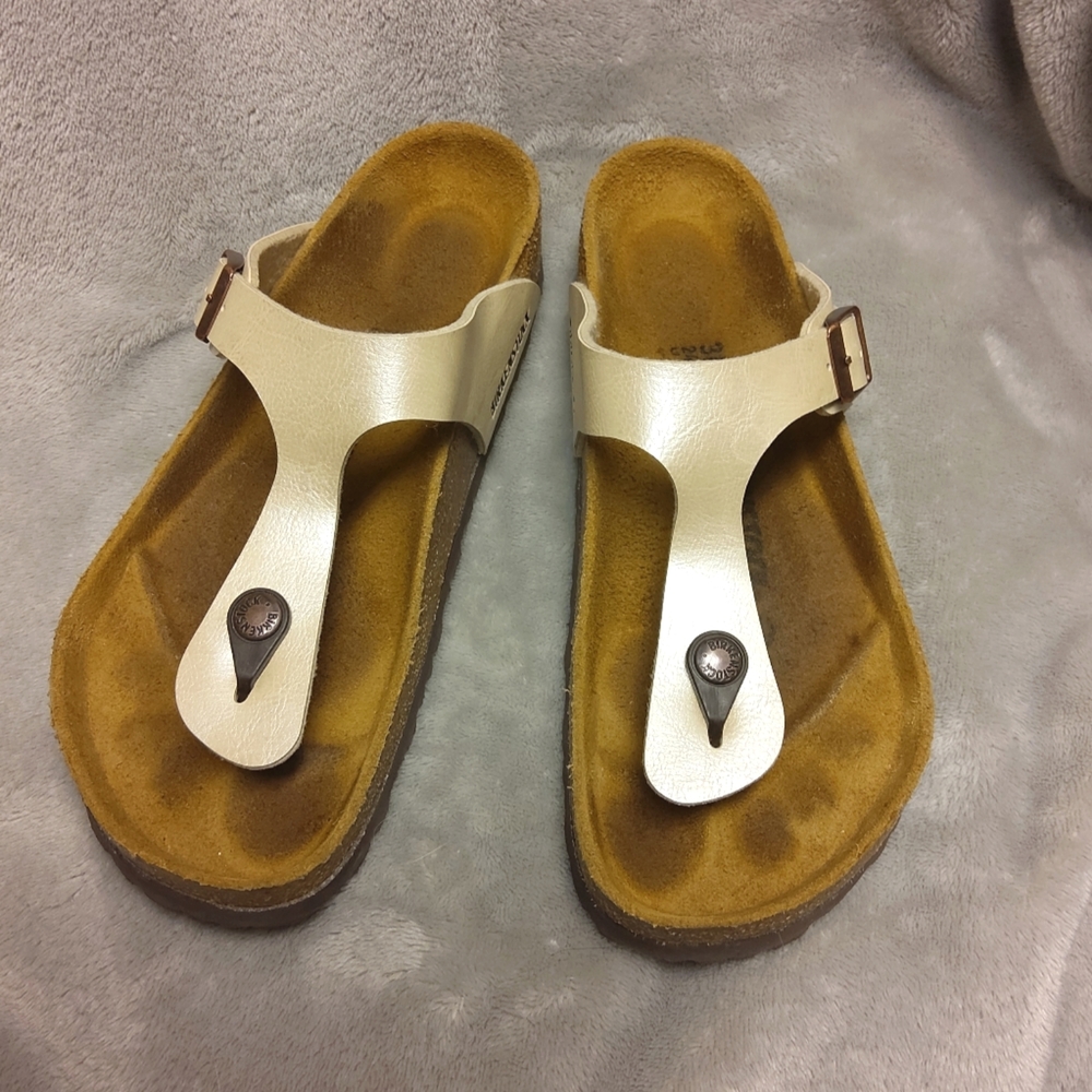 Womens Birkenstock Sandals Birko-Flor Gizeh Thong Graceful Pearl White 7 8 38